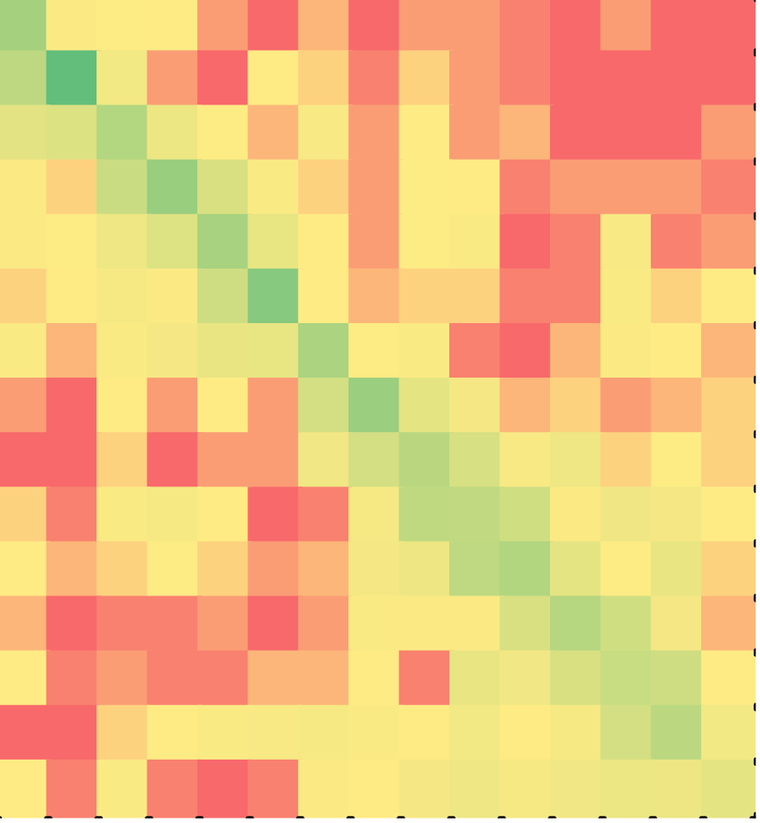 Heat map of non-minimal C++ solutions for the first if-else puzzle.