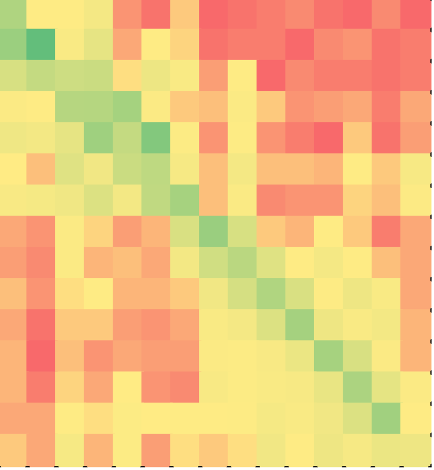 Heat map of non-minimal Java solutions for the first if-else puzzle.