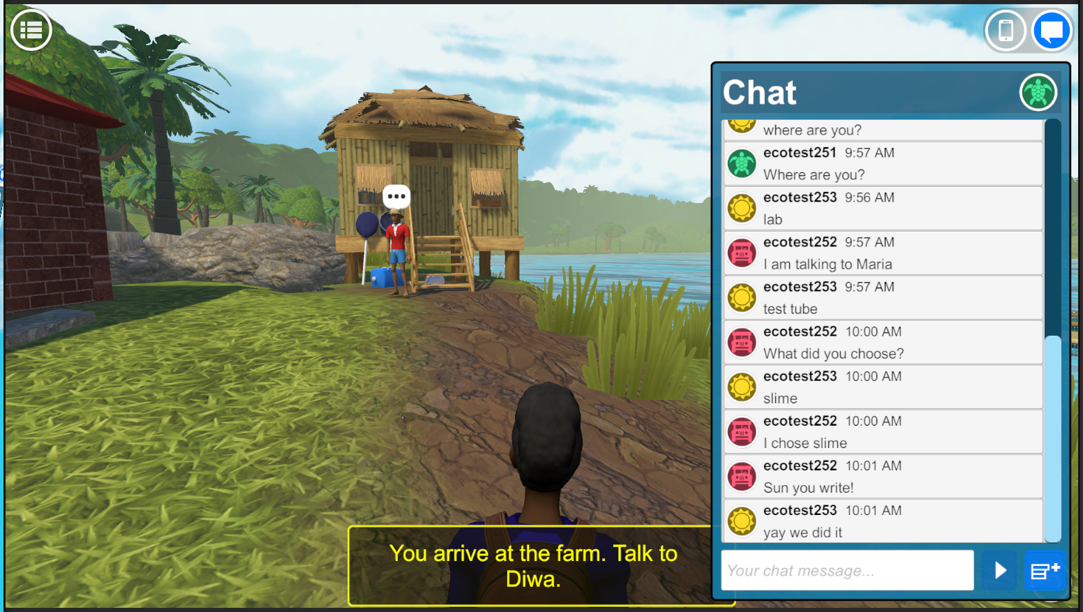 Image of EcoJourneys in game chat interface.