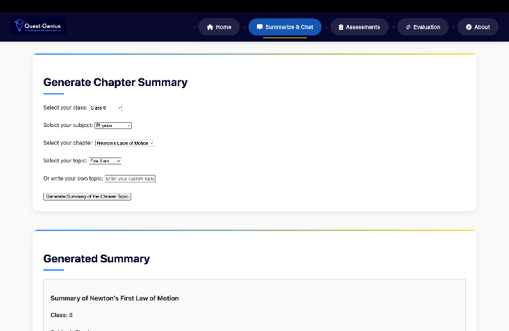 Figure 2. Personalised summary and chatbot interaction, enabling students to generate concise summaries and get in-stant responses to their queries. 