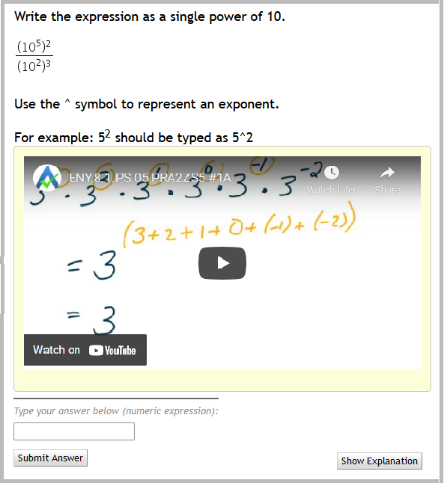 Example of mathematics question in ASSISTments for which a student requested a support and received a video explanation. 