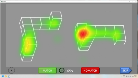 Diagram of heat map of participant 1 for another item that describes a lopsided attention in one of the figures.