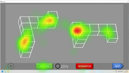 Diagram of heat map of participant 3 that describes a precise attention to equivalent points in the two figures